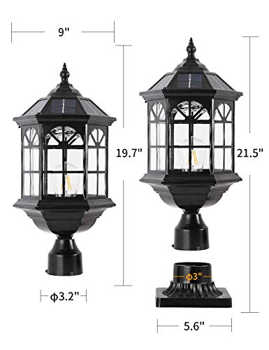 Gydz Solar Post Light Fixture Outdoor Solar Pier Light, Solar Lamp Post Light For Garden, Patio, Vintage Design Die Cast Aluminum Post Light In Oil-Rubbed Black With Clear Glass, Hard Wired Available #TOP5