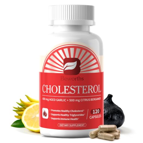 Cholesterol Health Supplements, Garlic Extract & Citrus Bergamot 120 count | Immune, Circulation & Heart Health Support, Cholesterol Complex Supplement