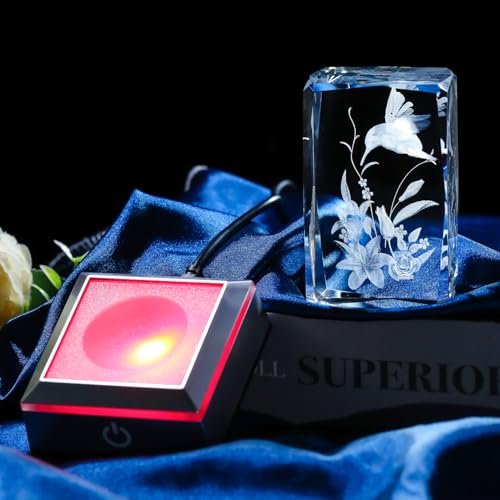 Image of 3D Hummingbird Mothers Day Gifts for Mom Women Glass Figurines Crystal Humming Bird Lily Flower Statue Home Decor with Light Base, Present for Nature Lovers on Birthday Christmas