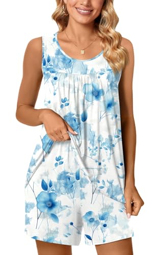 Image of POPYOUNG Pajama Set for Women Summer 2 Piece Lounge Shorts Sets Sleepwear