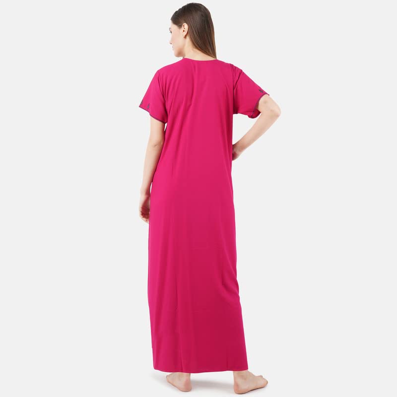 Image of Premium Women Embroidery Night Gown Lizzybizzy Cotton Nighty Maxi