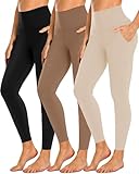 NEW YOUNG 3 Pack Leggings with Pockets for Women,High Waisted Tummy Control Workout Yoga Pants