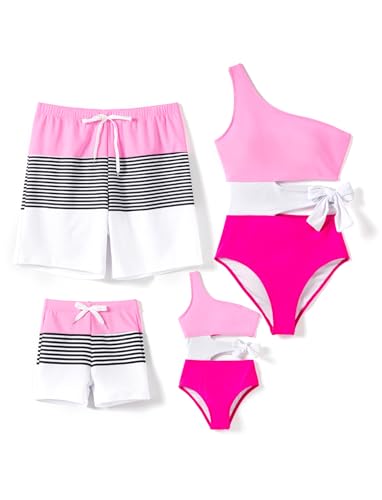Image of PATPAT Family Matching Swimsuits: Mommy and Me One Shoulder Colorblock Bathing Suits One Piece Swimwear Sets