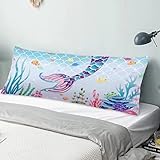 Cute Mermaid Theme Body Pillow Cover Fish Scale Underwater Animal Coral Long Pillow Case Protector with Zipper Decorative Soft Large Pillowcase Covers Cushoned for Bed,Couch,Sofa,Home Gifts 20'x54'