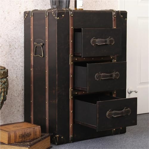 Vintage Trunk Nightstand with Drawers, Retro Suitcase Bedside Table, Creative