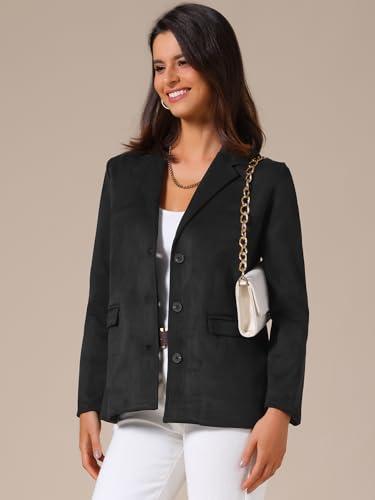 Allegra K Women's Faux Suede Blazer Business Casual Lapel Open Front Long Sleeve Work Office Jacket2