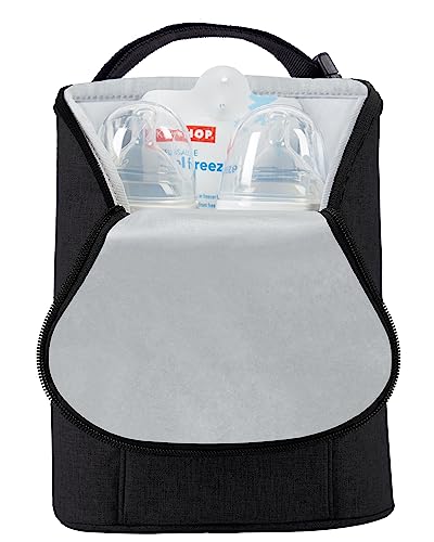 Skip Hop Baby Breastmilk Cooler Insulated Bottle Bag, Grab & Go, Black & Wet Dry Bag, Grab & Go, Black & White Stripe - image 3