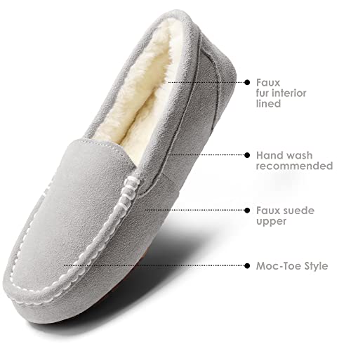 DREAM PAIRS Women's Fuzzy House Slippers Cozy Faux Fur Micro Suede Moccasins Slip on Loafer Shoes for Indoor and Outdoor,Size 7.5-8,Light/Grey,AUZY-01