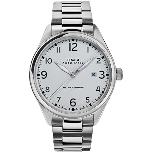 Timex Men's Waterbury Traditional Automatic 42mm Japanese Dress Watch with Stainless Steel Strap, Silver, 20 (Model: TW2T69700VQ)