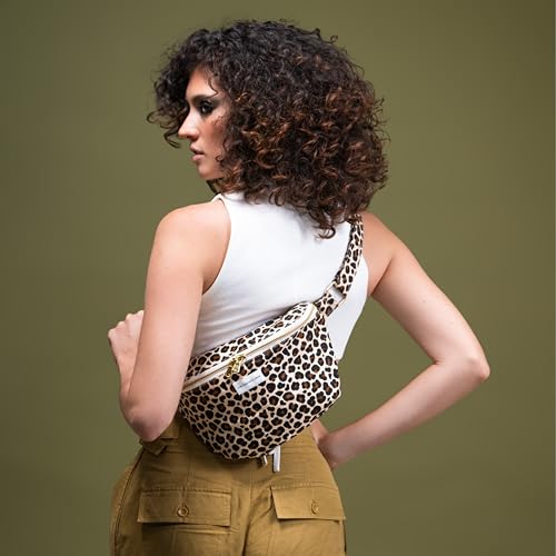 Image of The Peacock Crew Canvas Crossbody Sling Bag for Men & Women - Adjustable Strap, Dual Zippers Left /Right Handed, Secure Everyday Travel Fanny Pack Shoulder Pouch, Nomade Leopard, 11.8 x 7.5 x 3.15