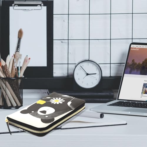 MNSRUU Womens Wallet Purses, Cute Little Bear Flowers Clutch Purses for Women RFID Blocking Credit Card Holder Wallet Leather Zipper Coin Purse2