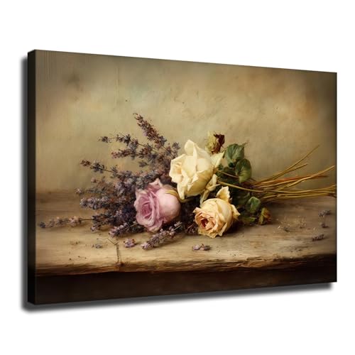 Vintage Rose Still Life Print, Rustic Floral Wall Art, Wall