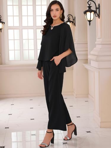 Women's 2 Pieces Sets Formal Pantsuits Chiffon Top Wedding Mother of Bride Pants Suits2