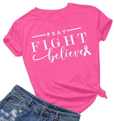 Breast Cancer Shirts for Women Pink Ribbon Breast Cancer Awareness T-Shirt Inspirational Short Sleeve Top