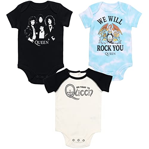 Image of Queen Newborn Baby Boys Baby 3 Pack Short Sleeve Bodysuits Blue/Black 3-6 Months