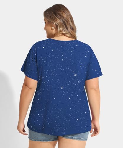 Image of CARCOS Plus Size Tops for Women Short Sleeve Shirts Basic Tee Solid Color Blouse V Neck Tunic Loose Fit Tshirts Summer XL-5XL
