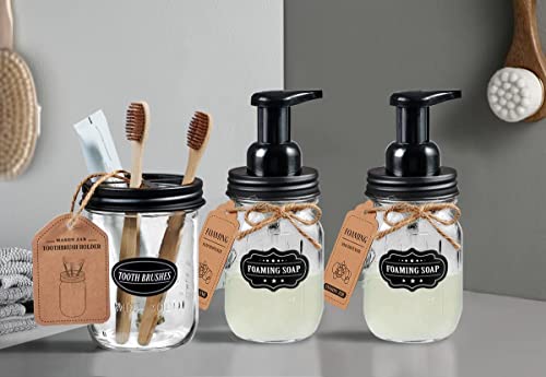 Mason Jar Toothbrush Holder -Black - With 16 Ounce Mason Jar,Premium Rustproof 304 Stainless Steel Lid And Chalkboard Labels - Rustic Farmhouse Decor Black Bathroom Accessories #TOP3