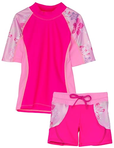 Image of Tuga Girls Two-Piece Short Sleeve Swimsuit Set 2-14Years, UPF 50+ Sun Protection