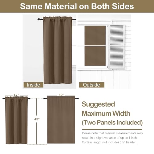 Image of Brown Short Blackout Curtains for Bedroom 45 Inches Long 2 Panels Set, Solid Thermal Insulated Blackout Curtains, Energy Saving Soft Fabric Window Drapes, Dual Rod Pocket, 2x40Wx45L Inches