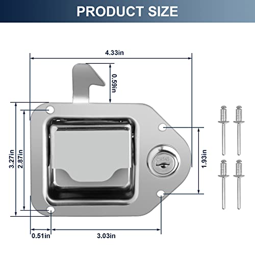 Truck Tool Box Latch Replacement Stainless Steel Toolbox Paddle Lock Replacement Handle with Keys for Truck, RV, Trailer, UTV, ATV Box (2 Pack)