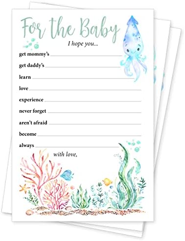 Baby Shower Advice Sea Animals (40 Pack) Guest Wishes for Baby, Boy Girl Gender Neutral, Ocean Life Theme Wisdom Prediction Keepsake Notepaper (4x6 Soft Cotton Stationery Prints)