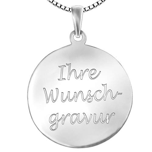 CLEVER SCHMUCK Set mit Gravur: Silberne große Gravurplatte schlicht rund Ø 20 mm hochglänzend poliert mit Auswahl Kette STERLING SILBER 925