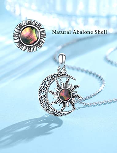 Nfuseu Sun And Moon Necklace Sterling Silver For Women Witchy Jewelry Crescent Moon Pendant Twitches Abalone Vintage Oxidized Black Birthday Gifts, 18 Inch Chain #TOP1