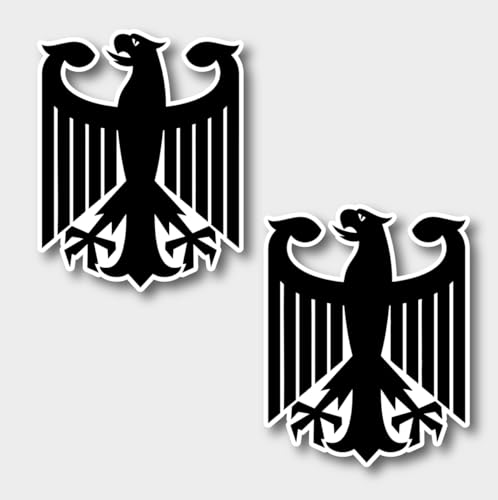 Lot de 2 autocollants de l'Allemagne - En vinyle - 70 x 90 mm - Motif aigle allemand - Pour voiture, moto, vélo, casque, fenêtre, tuning - Résistant aux...