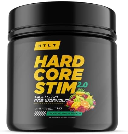 HTLT Hardcore Stim Pre-Workout Powder 11.57 Oz, 250mg Caffeine | 350mg Eria Jarensis Extract | 600mg DMAE (Grape)