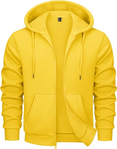 MAGCOMSEN Men's Hoodies Full Zip Up Sweatshirt Fleece Lined Midweigt Hooded Jacket with Pockets Casual Sports Sweater