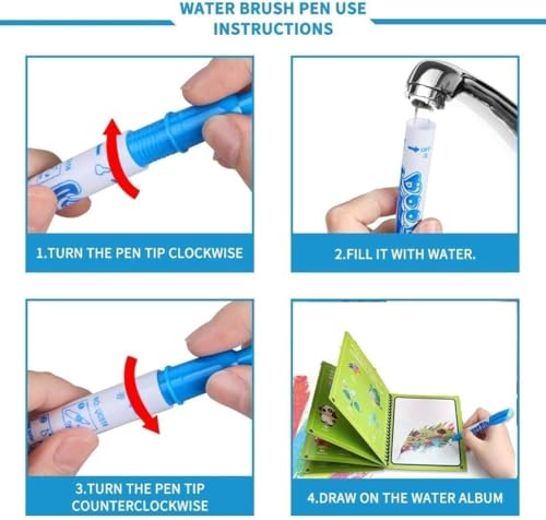 Image of 12-Pack Reusable Magic Water Quick Dry Coloring Books for Kids Colouring Doodle Pen Water Painting Book for Children Education Drawing Pad Kids Learning /Fun Books (Random Designs) - No Colors Required (12)