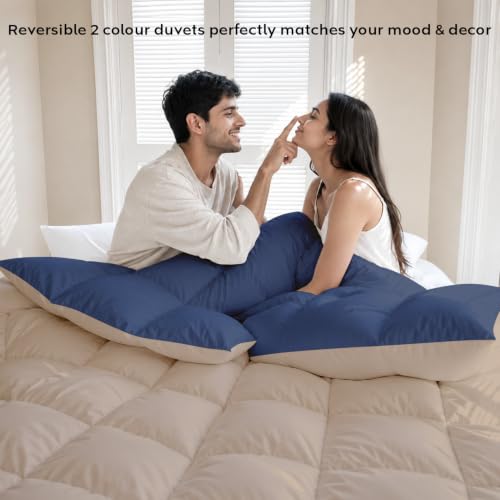 Image of AYKA Reversible Comforter 220 GSM Microfiber Reversible AC Comforter /Blanket for Winter /Quilt /Dohar /Duvets for King Size Blanket /Comforter Double Bed (Taupe & Navyblue, 90 * 100)