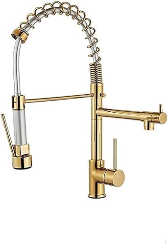 ZQFHSX Chrome Brass Kitchen Faucet 360 Degree Rotation Single Hole Pull Out Sprayer Swivel Mixer Tap with Dual Sprayers and Hoses