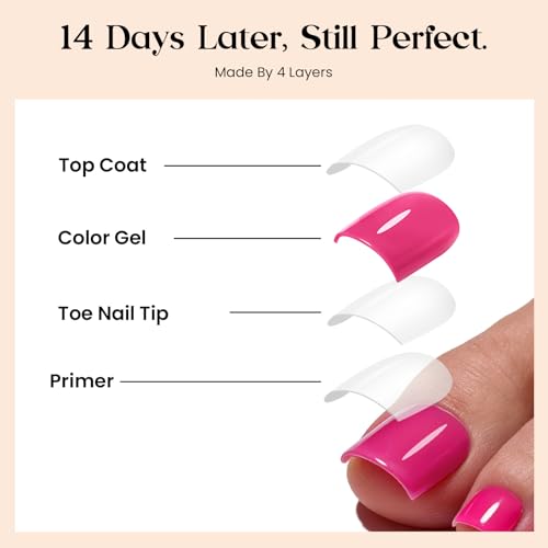 Image of Beetles X Press Pink Toenails - Berry Pie | Hot Pink Short Square Press On Toe Nails | 150 Pcs 15 Sizes Natural Salon Quality Gel Nail Tips For Women