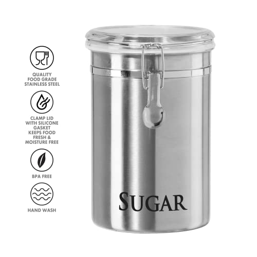 image for Oggi Stainless Steel Sugar Canister 62 fl oz - Airtight Clamp Lid, Cle