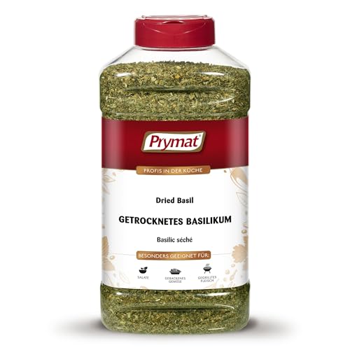 Prymat Getrocknetes Basilikum 230g – Fein geschnittenes, aromatisches Kraut zum Würzen von Pasta, Pizza, Saucen, Salaten, Fleisch, Fisch & Gemüse – ideal für mediterrane Küche – luftdicht verpackt