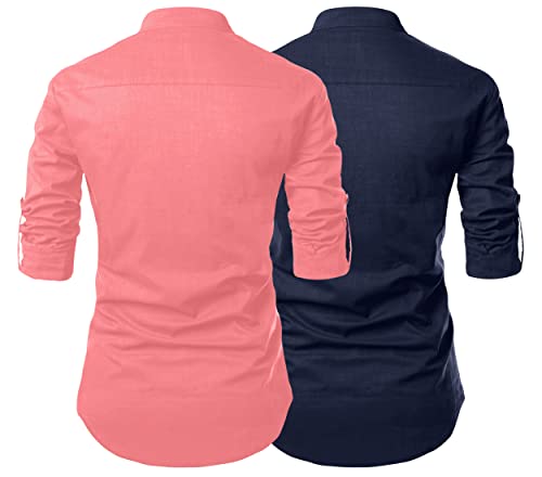 Image of Zombom Combo Men's Cotton Polyester Blend Solid Straight Full Sleeve Regular Fit Mandarin /Chinese Collor Kurta Shirt