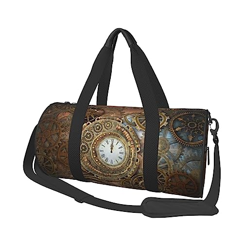 Sac de fitness steampunk noir avec imprimé horloge pour l'entraînement