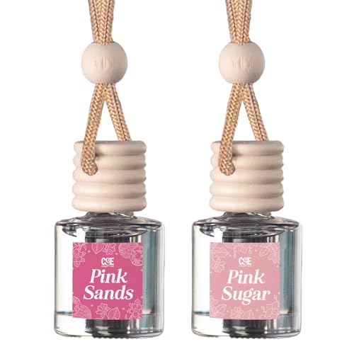 Image of C&E Craft Co Hanging Car Air Freshener Diffuser 2 Pack, Long Lasting Fragrance Oil Car Freshener, Glass Bottle Auto Air Freshener, Made in USA (Pink Sugar + Pink Sands)