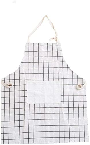 Image of KPNG Lattice Cotton Linen Apron Woman Adult Bibs Home Cooking Baking Coffee Shop Cleaning Aprons Kitchen Accessory (Pack Of 1, White)
