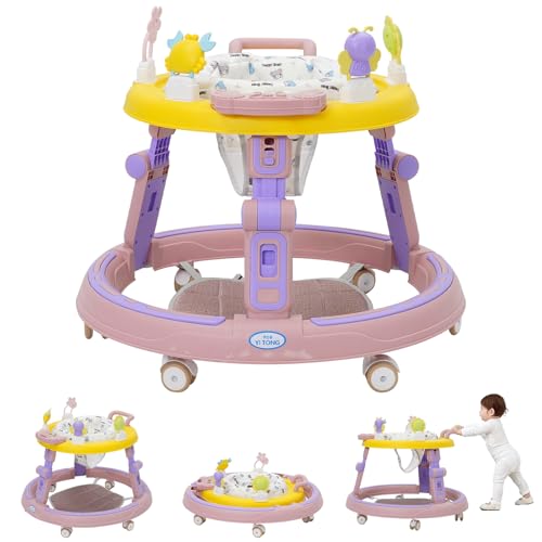 Déambulateur 5 en 1 pliable rose pour bébé de 6 à 18 mois avec plateau musical interactif