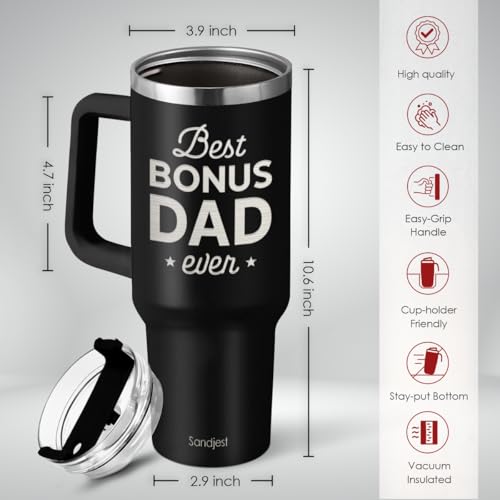 Image of SANDJEST Bonus Dad Tumbler Gift from Step Daughter Son, 40oz Stainless Steel Insulated Coffee Tumbler With Lid & Straw, Travel Cup Gift for Step Dad Men, Christmas Birthday Father's Day