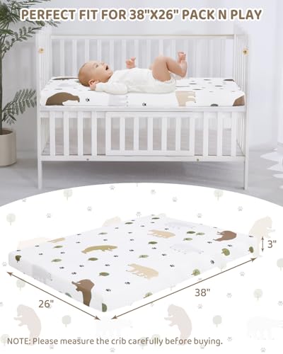 Image of lasoftan Pack and Play Mattress - 38 inch x 26 inch Soft Breathable Portable Mattres Waterproof & Washable Perfectly fits Pack n Play