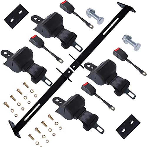 Podoy Golf Cart Seat Belts Kit (Pack of 4) Compatible with Yamaha G29 E-ZGO TXT&RXV Club Car DS Precedentand with Bracket Universal Retractable for Most Golf Carts