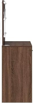 Brown Oak Dressing Table 78.5 x 41 x 135 cm with Mirror Lights and Storage Drawers, Modern Engineered Wood Vanity Desk for Bedroom, Minimalist Design with Matte Finish