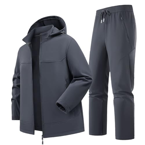 RUMAOZIA Tuta antipioggia da uomo, impermeabile, con cappuccio e pantaloni da pioggia, tuta da jogging, da uomo, per la pioggia, da uomo, per la pioggia, da moto, antivento, in due pezzi, grigio., 5XL