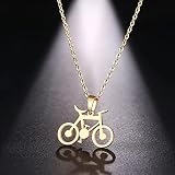 SONGK Collar de Acero Inoxidable para Mujer, Hombre, Bicicleta clásica, Color Dorado y Plateado, Gargantilla, Colgante, Collar, joyería de Compromiso