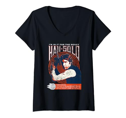 Womens Star Wars Retro Poster Han Solo V-Neck T-Shirt