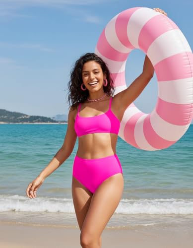 Image of Tempt Me Womens High Cut High Waisted Bikini Bottoms Tummy Control Bathing Suit Bottoms Swim Bottom Swimsuit Bottom