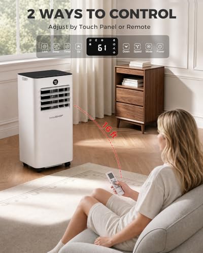 Image of HAUSHOF 10000 BTU Portable Air Conditioner, White | 6000 BTU SACC AC, Fan, Dry & Sleep Mode, For Room up to 450 sq.ft, Remote Control, Window Kit & Exhaust Hose Sleeve Included